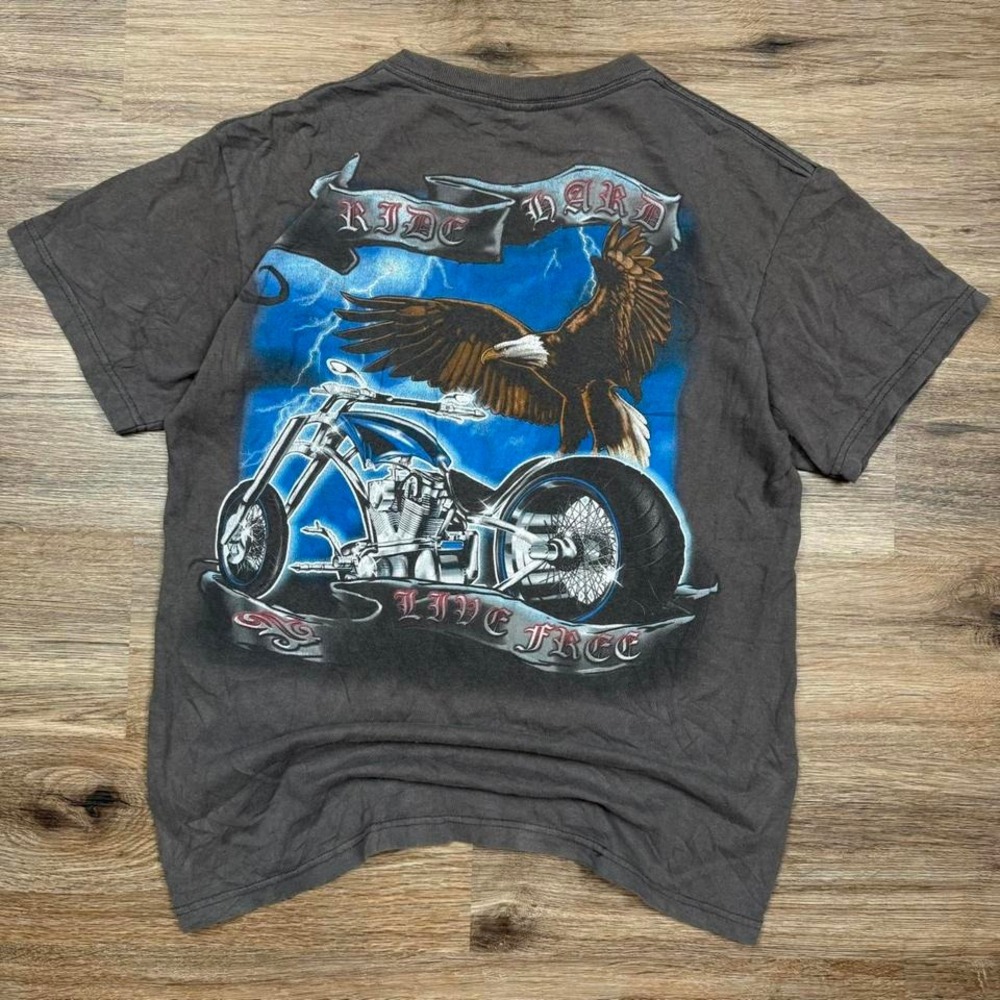 super sick brown dark grey lightning eagle harley davidson style biker tee